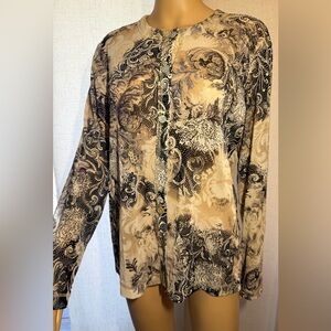 Laura Ashley blouse. Semi-sheer button down. Browns and creams. Sz. M